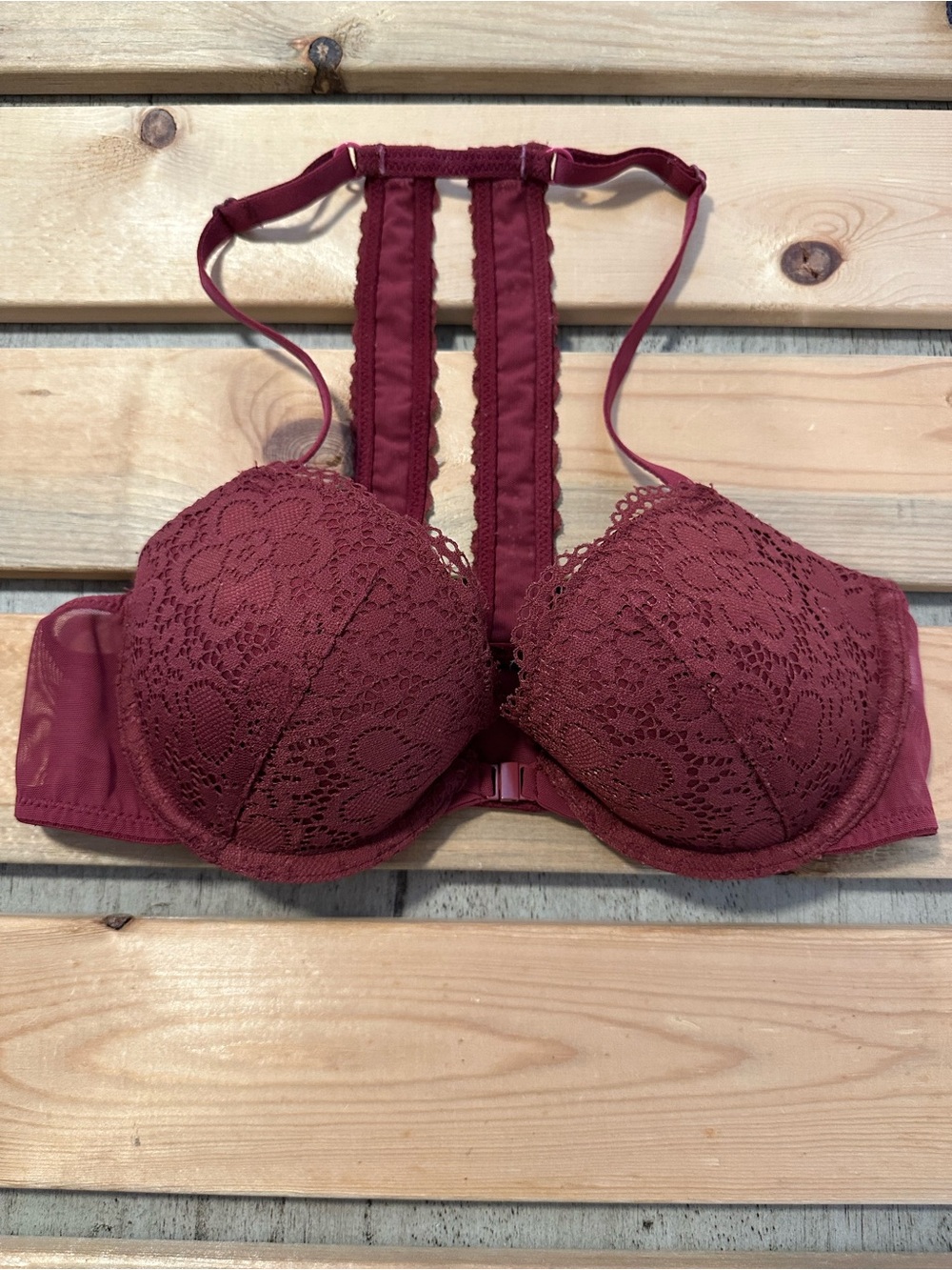 Aerie Lace Front closure bra Maroon 32C